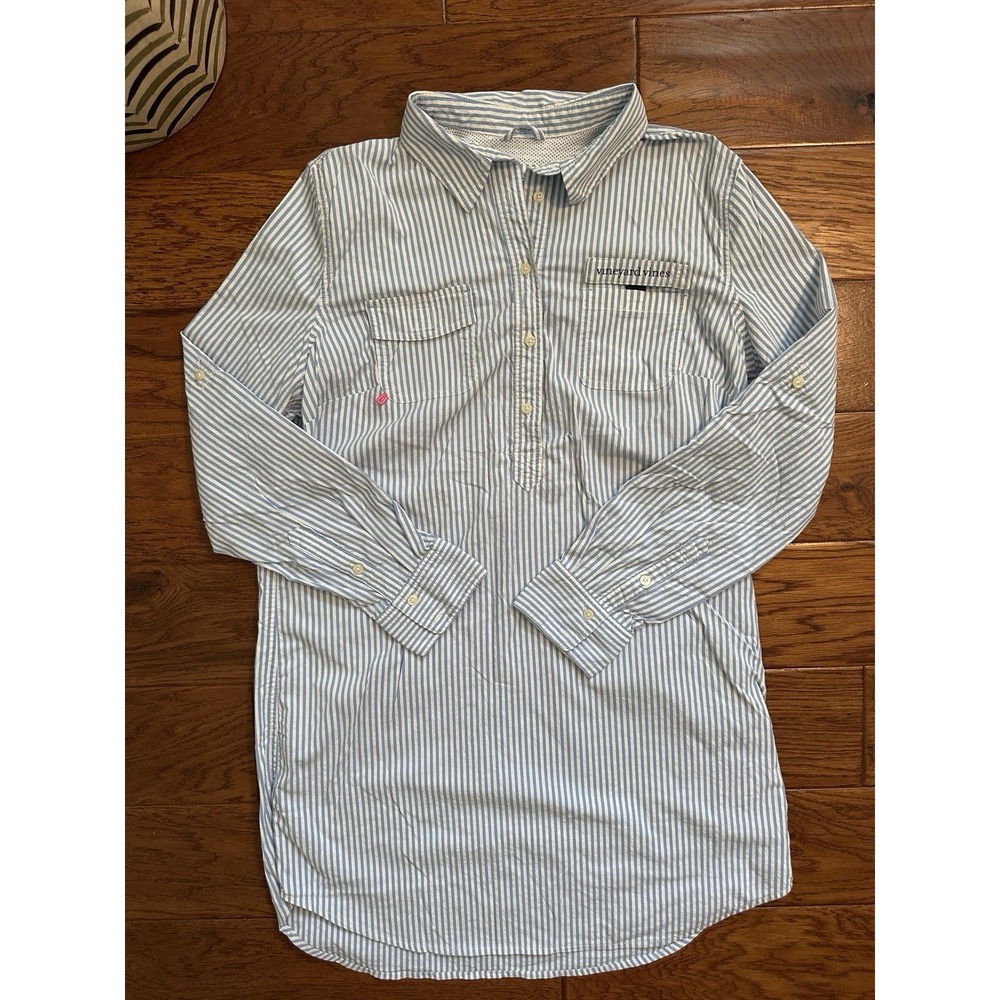 Vineyard Vines Performance Stripe Coverup Dress Shirt Size 10 Seersucker